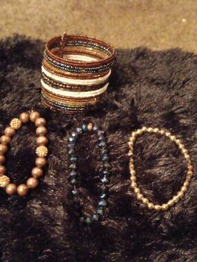 Boho Multicolor Beaded  Cuff Bracelet Plus 3 Beaded Stretch Bracelets